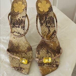 Alberto Venturini Chic Snake Print Heels with Yellow Gemstone